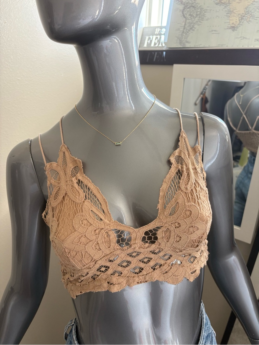 Free People Lace Bralette in Nude Tan - Delicate Floral Crochet